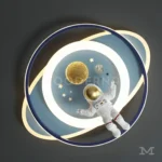 Vista de cerca de Orbi Stel ar encendida, mostrando la distribución uniforme de la luz y sus detalles decorativos internos.