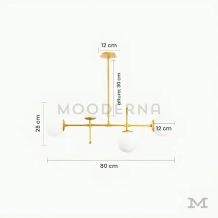 Sabina Gold con medidas reales, destacando su diámetro total de 80 cm y altura de 28 cm, permitiendo visualizar claramente su proporción sobre mesas y áreas sociales.