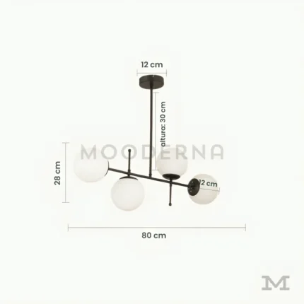 Sabina Black con medidas reales, destacando su diámetro total de 80 cm y altura de 28 cm, ideal para una correcta proporción sobre mesas de comedor y áreas sociales.