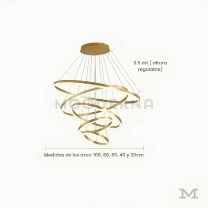 Imperial Gold con medidas referenciales, mostrando sus distintos diámetros disponibles y altura regulable hasta 3.5 metros, perfecta para proyectos de doble altura.