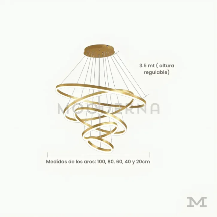 Imperial Gold con medidas referenciales, mostrando sus distintos diámetros disponibles y altura regulable hasta 3.5 metros, perfecta para proyectos de doble altura.