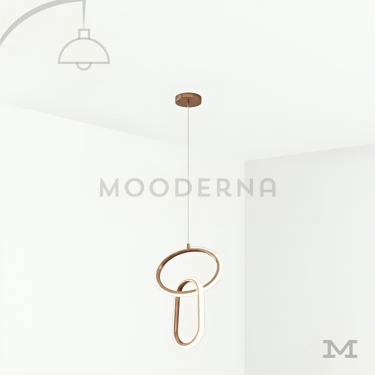 Lámpara colgante decorativa en color dorado. Lorea One Gold en fondo blanco mostrando su diseño moderno de líneas curvas y estructura delicada en acabado dorado satinado, ideal para espacios que buscan elegancia sutil sin sobrecargar el ambiente.