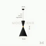 Galia Black con medidas reales y altura regulable hasta 100 cm, permitiendo una instalación flexible según la altura del techo y el tipo de ambiente.