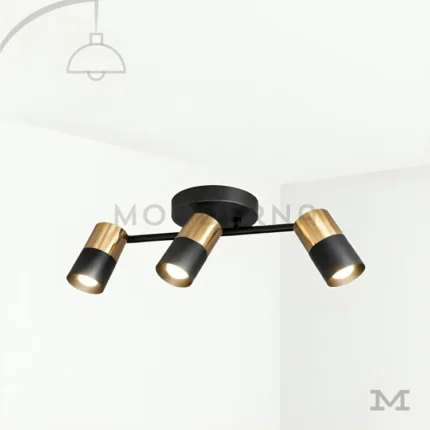 Noeimira Black and Gold en fondo blanco, destacando su diseño lineal con focos orientables en acabado negro y dorado.