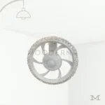 Karinna White en fondo blanco, destacando su diseño circular en acabado blanco con luz LED integrada y ventilador central.