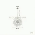 Ela Luz Plata con medidas referenciales, mostrando su diámetro de 45 cm y altura regulable hasta 100 cm.