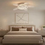 Lurey White en habitación, destacando su luz regulable y funcionamiento silencioso.