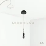 Amelux Black en fondo blanco, mostrando su diseño colgante minimalista con acabado negro mate.