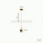 Soléth Gold con medidas referenciales, mostrando su altura base de 15 cm y cable regulable hasta 1 m.