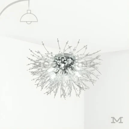 Venus Platinum en fondo blanco, resaltando su diseño escultórico con múltiples brazos en acabado cromado y luz LED integrada.