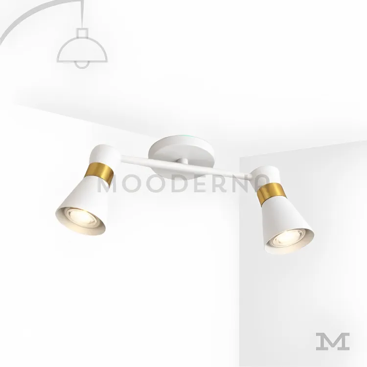 Luminaria de techo tipo spot en color blanco. Safyra Glow White en fondo blanco, destacando su diseño minimalista en acabado blanco con detalles dorados.