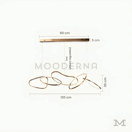 Nova Gold con medidas referenciales, mostrando diámetro de 120 cm y su altura regulable de hasta 1 metro.