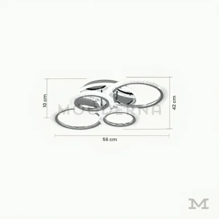 Dasha Platinum con medidas referenciales, mostrando diámetro de 56 cm y su estructura compacta de techo.