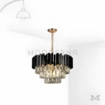 Tokio Black and Gold en fondo blanco, mostrando su diseño elegante con cristales y estructura en negro con detalles dorados.