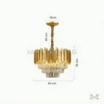 Tokio Gold con medidas referenciales, mostrando su diámetro de 40 cm, altura de 26 cm y cadena de 40 cm.