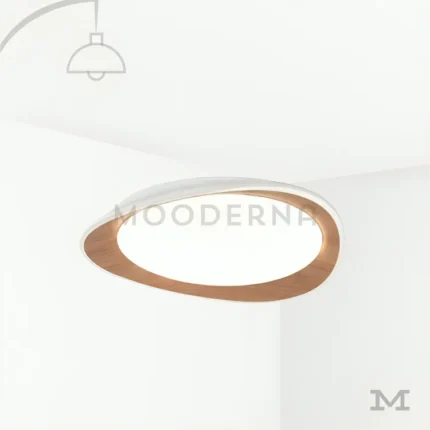 Olivia en fondo blanco, resaltando su diseño circular de perfil delgado con acabado dorado y luz LED integrada.