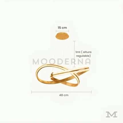 Grace Gold con medidas referenciales, mostrando su diámetro de 48 cm y altura regulable hasta 1 metro.