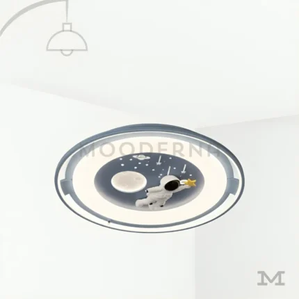 William en fondo blanco, destacando su diseño circular moderno con acabado mate y luz LED integrada.