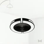 Rasmus Black en fondo blanco, resaltando su diseño circular moderno en acabado negro mate con luz LED integrada.