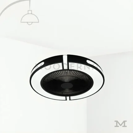 Rasmus Black en fondo blanco, resaltando su diseño circular moderno en acabado negro mate con luz LED integrada.