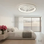 Agnes White Blue en habitación, destacando su integración limpia en el techo.