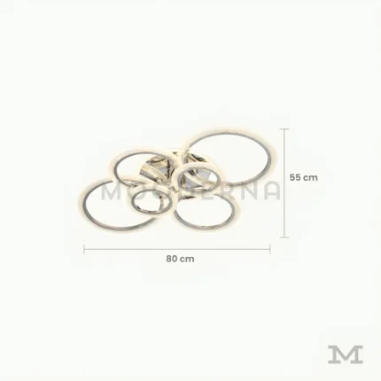 Tyra Platinum con medidas referenciales, mostrando su diámetro de 80 cm y perfil delgado.