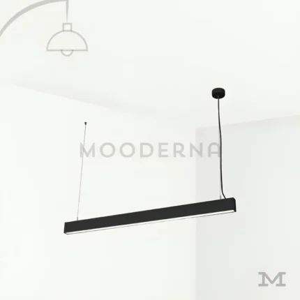 Ofelia Black en fondo blanco, destacando su diseño lineal moderno en color negro ideal para iluminación sobre mesas o islas.