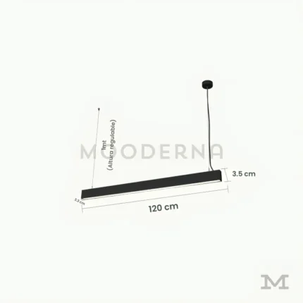 Ofelia Black con medidas referenciales, mostrando su longitud de 120 cm y altura regulable.