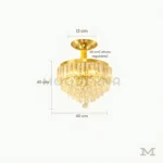 Pauline Gold Crystal con medidas referenciales, mostrando su diámetro de 40 cm y altura regulable.