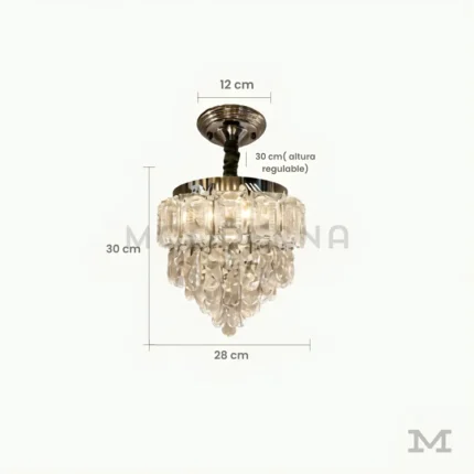 Matilda Plata Crystal con medidas referenciales, mostrando su diámetro de 28 cm y altura de 30 cm.