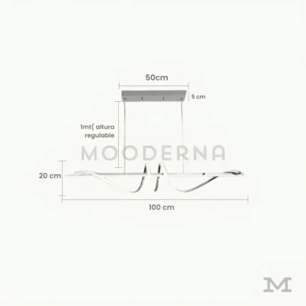 Rose Platinum con medidas referenciales, mostrando su estructura alargada de 100 cm y altura regulable.