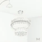 Danielle Platinum Crystal en fondo blanco, destacando su diseño colgante moderno con cristales decorativos y acabado plateado brillante.