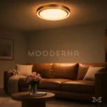 Fatima Gold instalada en sala, aportando iluminación uniforme y ambiente acogedor.