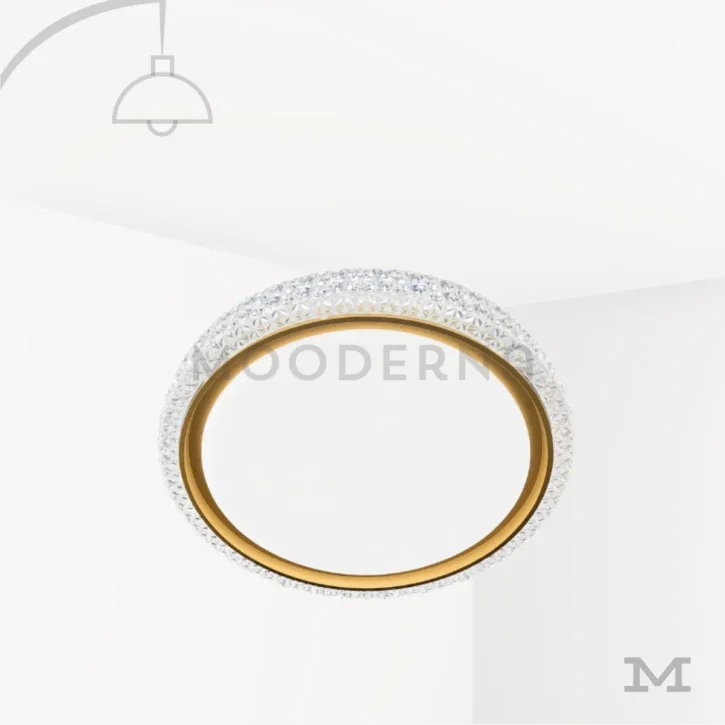 Luminaria LED de techo dorada Annika Gold con diseño circular y detalles decorativos tipo cristal