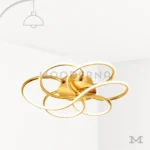 Lámpara LED de techo Lota Gold dorada con aros entrelazados y diseño moderno