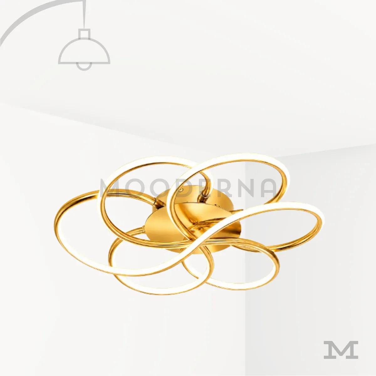 Lota Gold – Lámpara LED de techo dorada Lámpara LED de techo Lota Gold dorada con aros entrelazados y diseño moderno