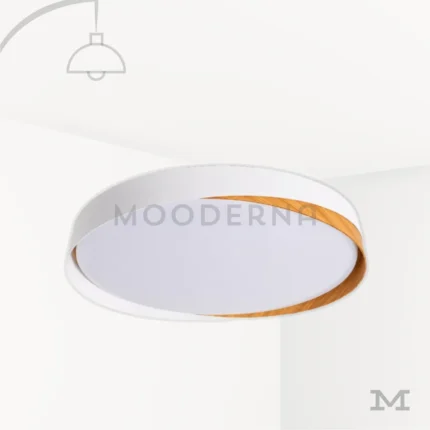 Plafón LED Ingrid White-Wood circular blanco con borde efecto madera para cocina