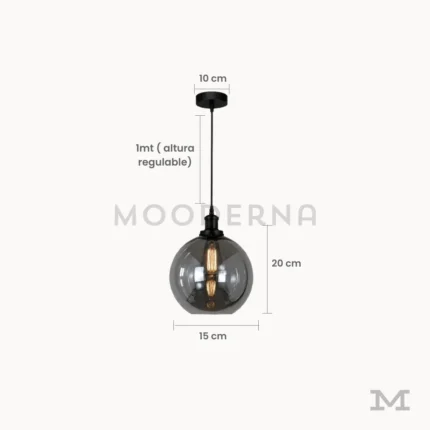 Medidas de lámpara Shelby One Black con pantalla de 15 cm de ancho y altura regulable de 1 metro.