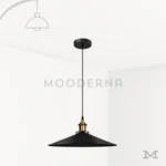 Lámpara colgante individual Livia Mix negra con detalle dorado y pantalla cónica
