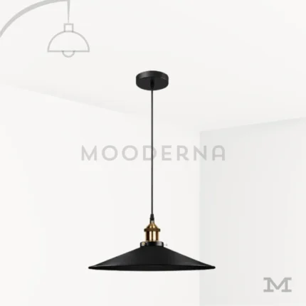 Lámpara colgante individual Livia Mix negra con detalle dorado y pantalla cónica