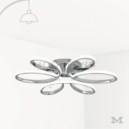 Luminaria de techo Loto Platinum plateada con seis aros ovalados LED