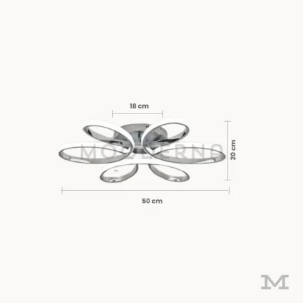 Medidas de luminaria LED Loto Platinum de 50 cm de ancho y 20 cm de alto