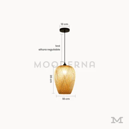 Medidas de luminaria colgante rústica Sunna Mix de 18 cm de ancho y 28 cm de alto