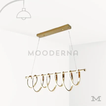 Lámpara colgante Ariel Gold dorada de 90 cm con aros LED y base rectangular