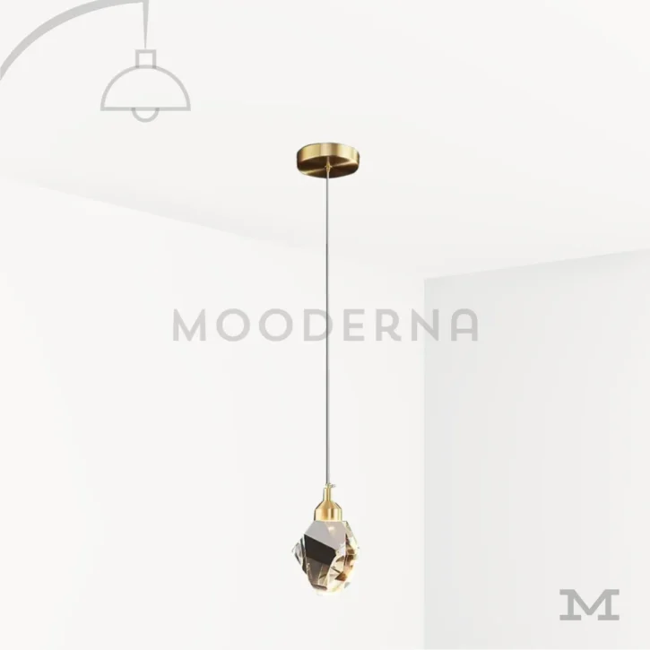 Lámpara colgante de cristal Candela Gold con base dorada y cable de suspensión