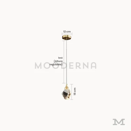 Medidas de lámpara colgante Candela Gold de 15 cm y altura regulable de 1 metro