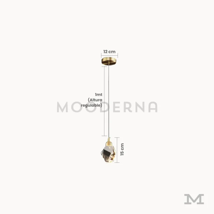 Medidas de lámpara colgante Candela Gold de 15 cm y altura regulable de 1 metro
