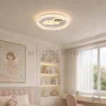 Luminaria LED Nefeli instalada en dormitorio infantil con decoración de tonos rosados