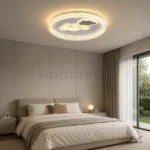 Luminaria LED de techo Nefeli con nubes iluminadas en dormitorio matrimonial moderno