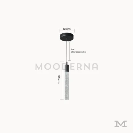 Medidas de lámpara colgante Misaki Black con cuerpo de 30 cm, base de 12 cm y altura regulable de 1 metro.